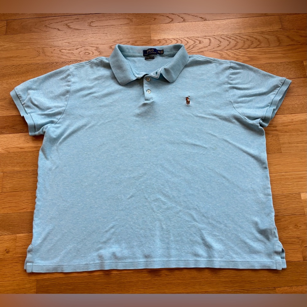 Polo by Ralph Lauren Shirt Men's XXL Custom Slim Fit Light Aqua Blue Polo Shirt